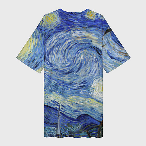 Женская длинная футболка Кот Бегемот на примусе в Звездной ночи / 3D-принт – фото 2