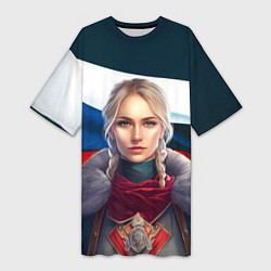 Женская длинная футболка Славянская девушка - флаг России