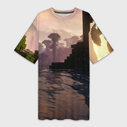 Женская длинная футболка Minecraft - река в лесу
