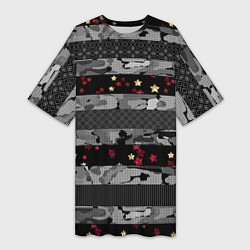 Футболка женская длинная Узор в стиле полосатый пэчворк, цвет: 3D-принт