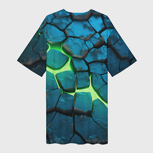 Женская длинная футболка Синие плиты и зеленая лава / 3D-принт – фото 2