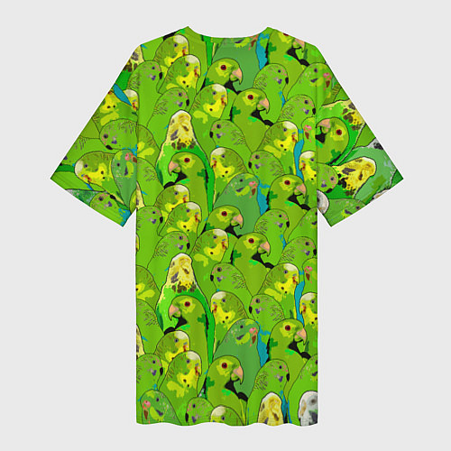 Женская длинная футболка Зеленые волнистые попугайчики / 3D-принт – фото 2