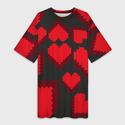 Футболка женская длинная Pixel hearts, цвет: 3D-принт