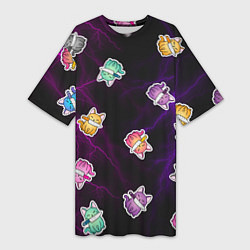 Футболка женская длинная Котики и молнии, цвет: 3D-принт