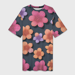 Женская длинная футболка Разноцветные ромашки