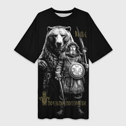 Женская длинная футболка Велес с медведем