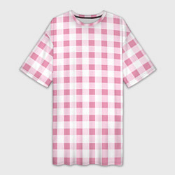 Женская длинная футболка Барби-розовый: клетка