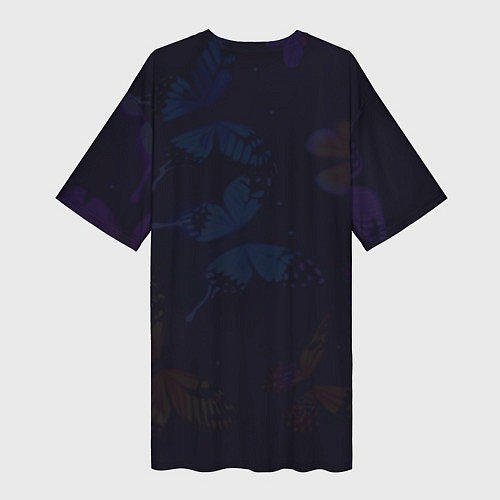 Женская длинная футболка Силуэт Шинобу Кочо на поле и светящаяся бабочка / 3D-принт – фото 2