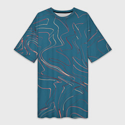 Женская длинная футболка Бирюзовый линии абстракция