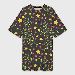 Женская длинная футболка Листочки и звёзды