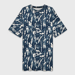 Женская длинная футболка Абстрактный узор с сине-белыми элементами