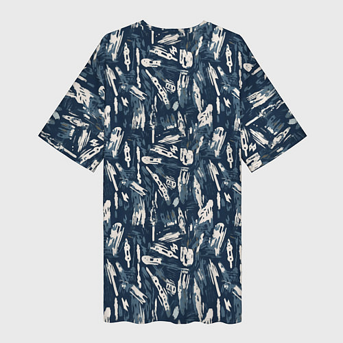Женская длинная футболка Абстрактный узор с сине-белыми элементами / 3D-принт – фото 2