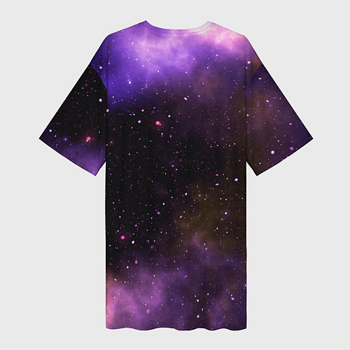 Женская длинная футболка Котик в звездном небе / 3D-принт – фото 2