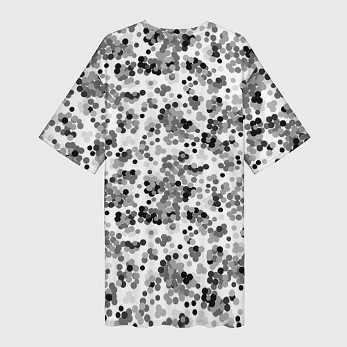 Женская длинная футболка Черно серый кофетти на белом фоне / 3D-принт – фото 2