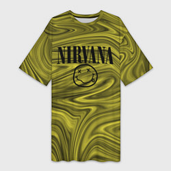 Футболка женская длинная Nirvana лого абстракция, цвет: 3D-принт