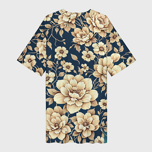 Женская длинная футболка Золотые цветы узор / 3D-принт – фото 2