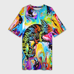 Женская длинная футболка Маскировка хамелеона на фоне ярких красок