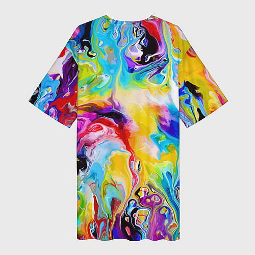 Женская длинная футболка Маскировка хамелеона на фоне ярких красок / 3D-принт – фото 2