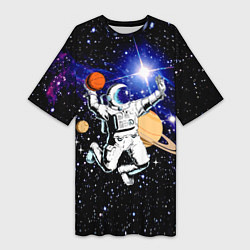 Женская длинная футболка Космический баскетбол