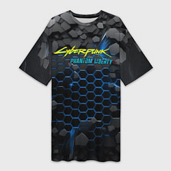 Футболка женская длинная Cyberpunk 2077 phantom liberty blue, цвет: 3D-принт