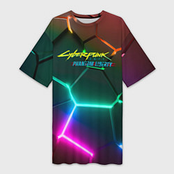 Футболка женская длинная Cyberpunk 2077 phantom liberty logo neon, цвет: 3D-принт