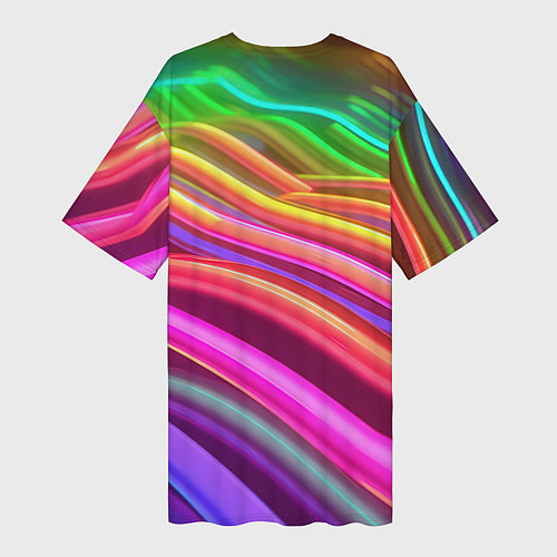Женская длинная футболка Неоновые радужные волны / 3D-принт – фото 2
