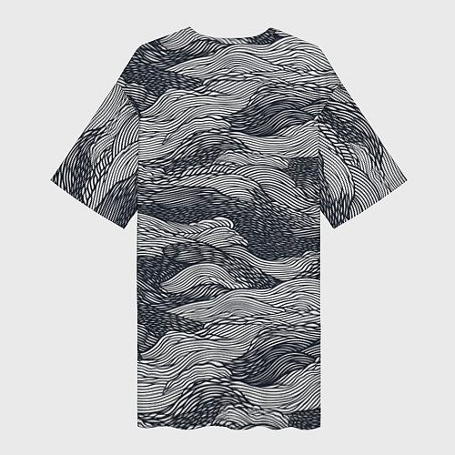 Женская длинная футболка Черные абстрактные волны / 3D-принт – фото 2