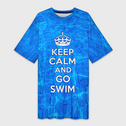 Футболка женская длинная Будь спокоен и плавай, цвет: 3D-принт