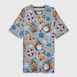 Футболка женская длинная Пляжные гномы, цвет: 3D-принт