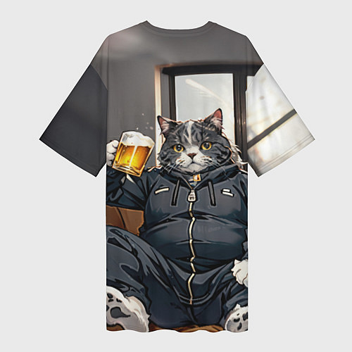 Женская длинная футболка Толстый кот со стаканом пива / 3D-принт – фото 2