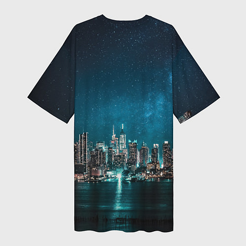 Женская длинная футболка Большой город в звездах / 3D-принт – фото 2