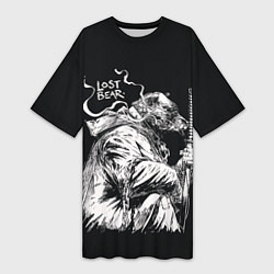 Женская длинная футболка Последний медведь самурай