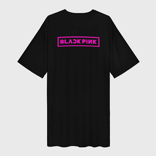 Женская длинная футболка Розовый силуэт Blackpink на черном фоне / 3D-принт – фото 2