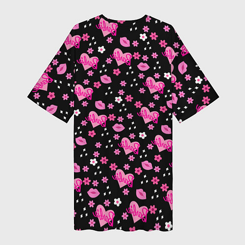 Женская длинная футболка Черный фон, барби и цветы / 3D-принт – фото 2
