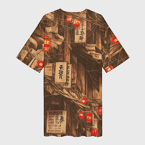 Женская длинная футболка Китайский квартал / 3D-принт – фото 2
