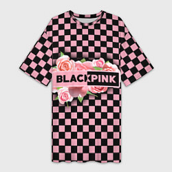 Женская длинная футболка Blackpink logo roses