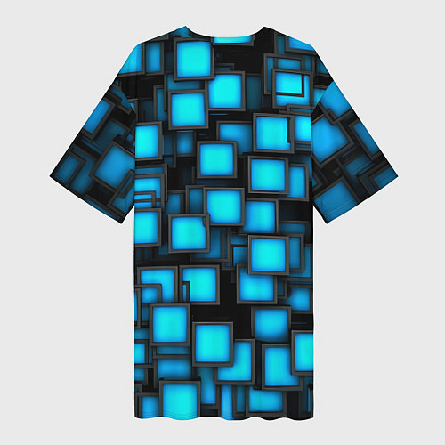 Женская длинная футболка Геометрия - синие квадраты / 3D-принт – фото 2