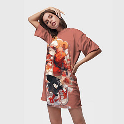 Футболка женская длинная Милая аниме мишка, цвет: 3D-принт — фото 2