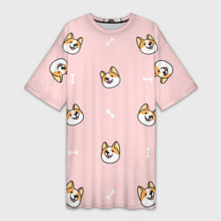 Женская длинная футболка Pink corgi