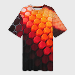 Футболка женская длинная Hexagon orange, цвет: 3D-принт