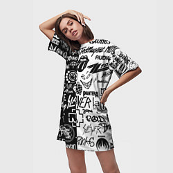 Футболка женская длинная Логотипы лучших рок групп, цвет: 3D-принт — фото 2