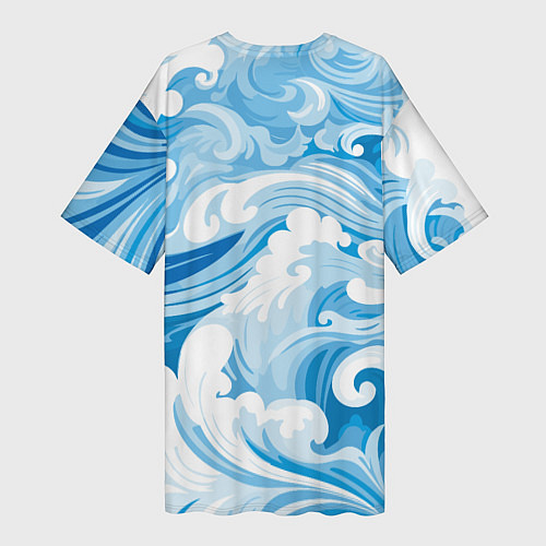 Женская длинная футболка Голубые волны / 3D-принт – фото 2