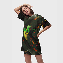 Футболка женская длинная CSGO green logo, цвет: 3D-принт — фото 2