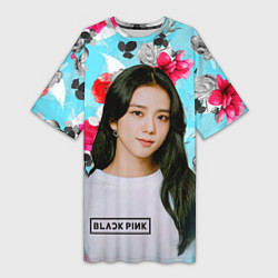 Футболка женская длинная Jennie Kim Blackpink flowers, цвет: 3D-принт