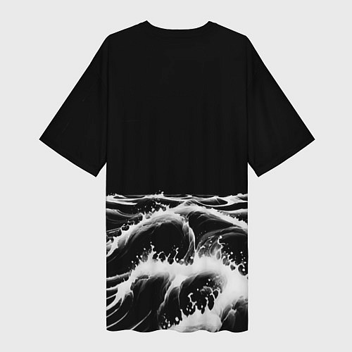 Женская длинная футболка Черные бущующие волны / 3D-принт – фото 2