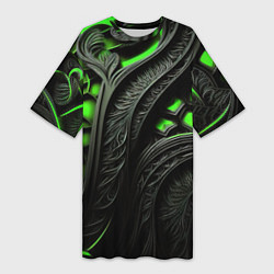 Женская длинная футболка Green black abstract