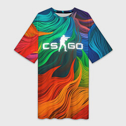 Футболка женская длинная Cs Go Logo Color, цвет: 3D-принт