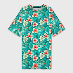 Женская длинная футболка Летние цветочки паттерн
