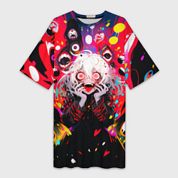 Футболка женская длинная Сумасшедшая аниме девочка от нейросети, цвет: 3D-принт
