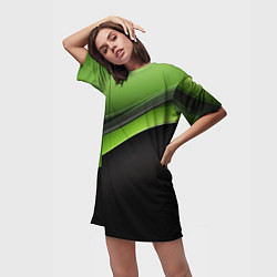 Футболка женская длинная Black green abstract, цвет: 3D-принт — фото 2